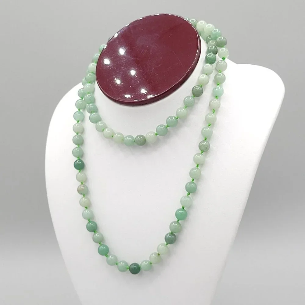 Womens Light Green Aventurine Round Beaded Fashion Necklace 28 in - Picture 4 of 5